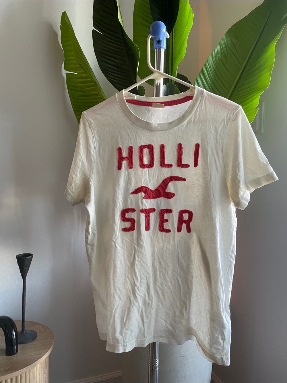 Hollister White Tee with Red Logo and Seagull